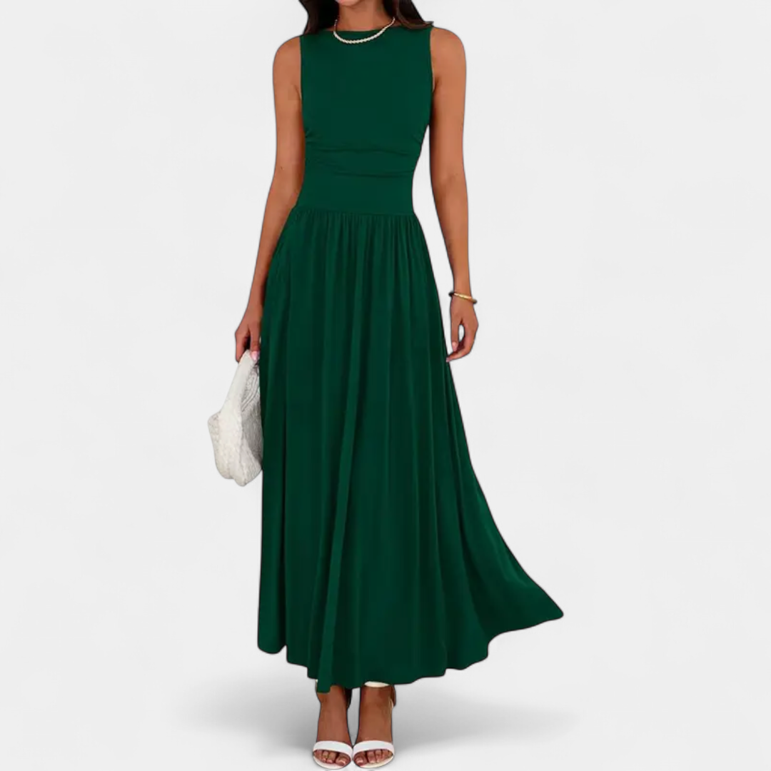 Dalia Ruched High-waist Maxi Dress in dark green