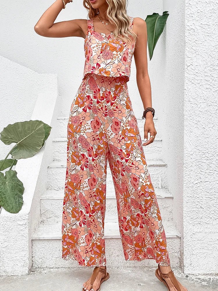 Nympha Floral Wide-leg Jumpsuit in apricot
