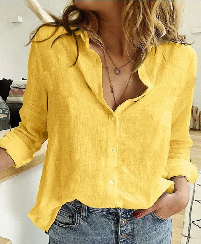 Wren Linen Summer Blouse in yellow