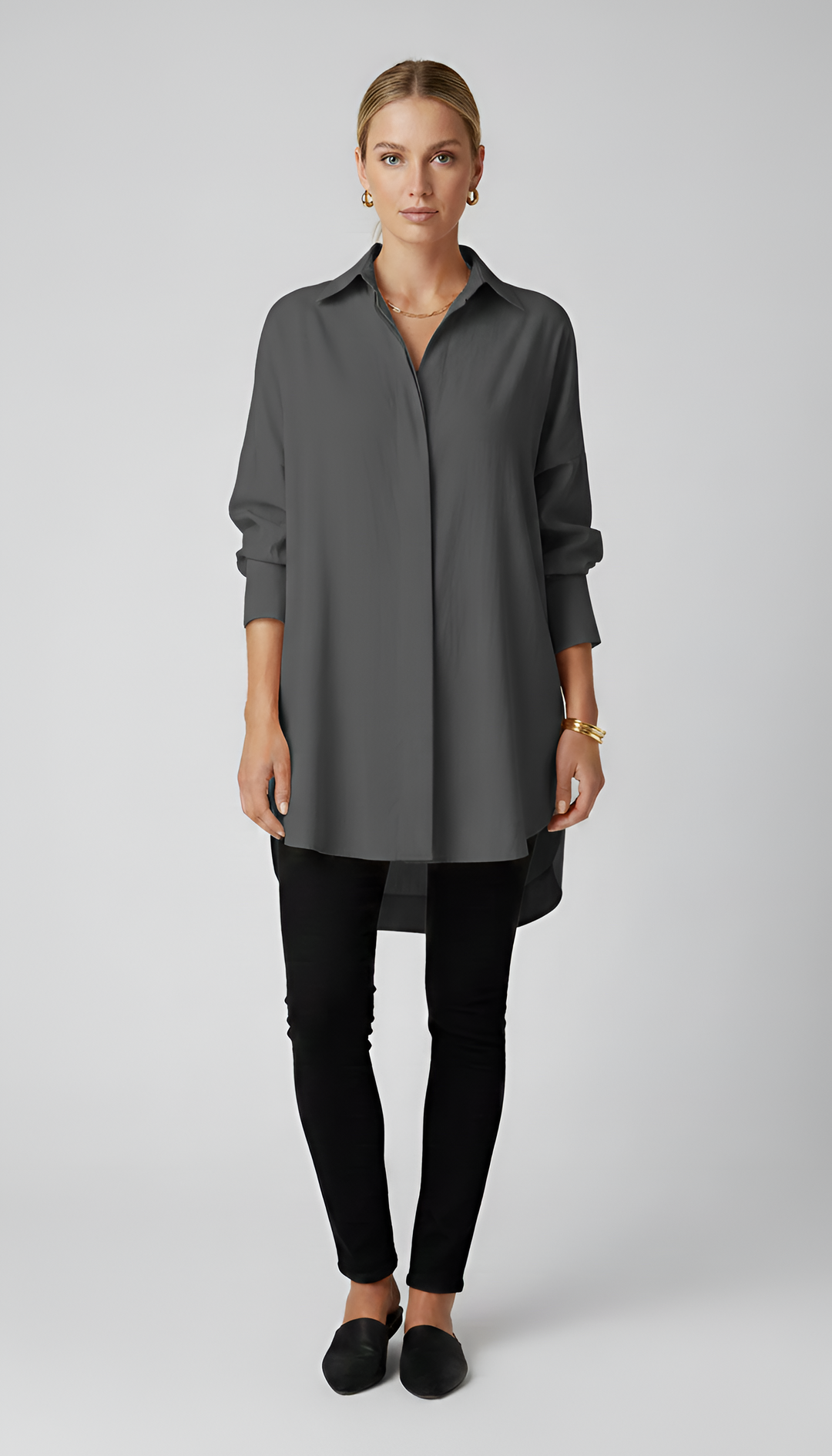 Morgan Oversized Cotton Shirt in gray