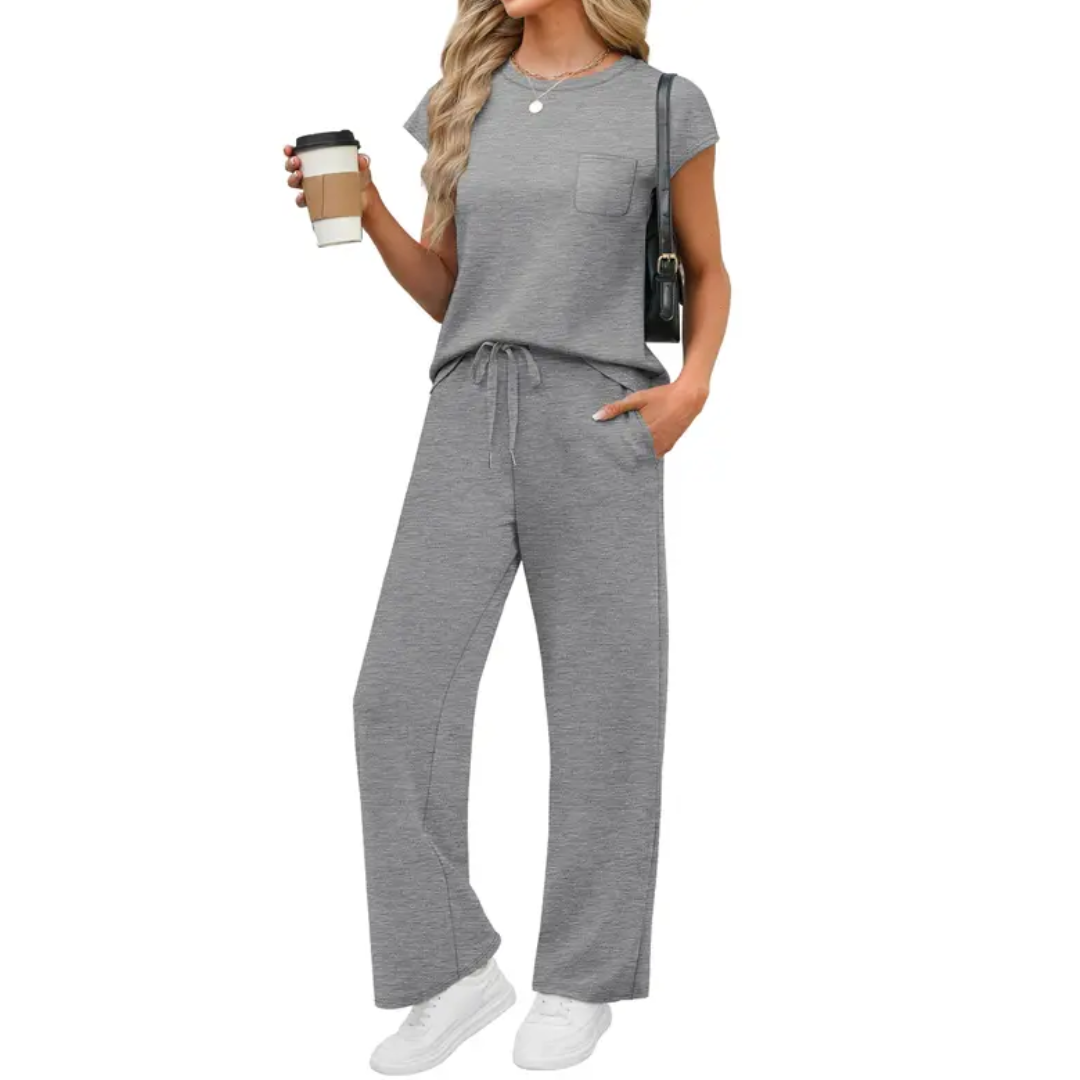 Harlie Cap Sleeve Lounge Set in grey