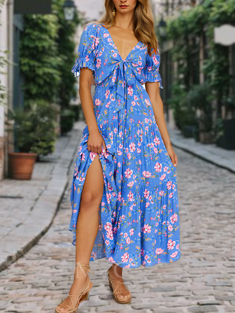 Floral Beach Dress with Short in blue