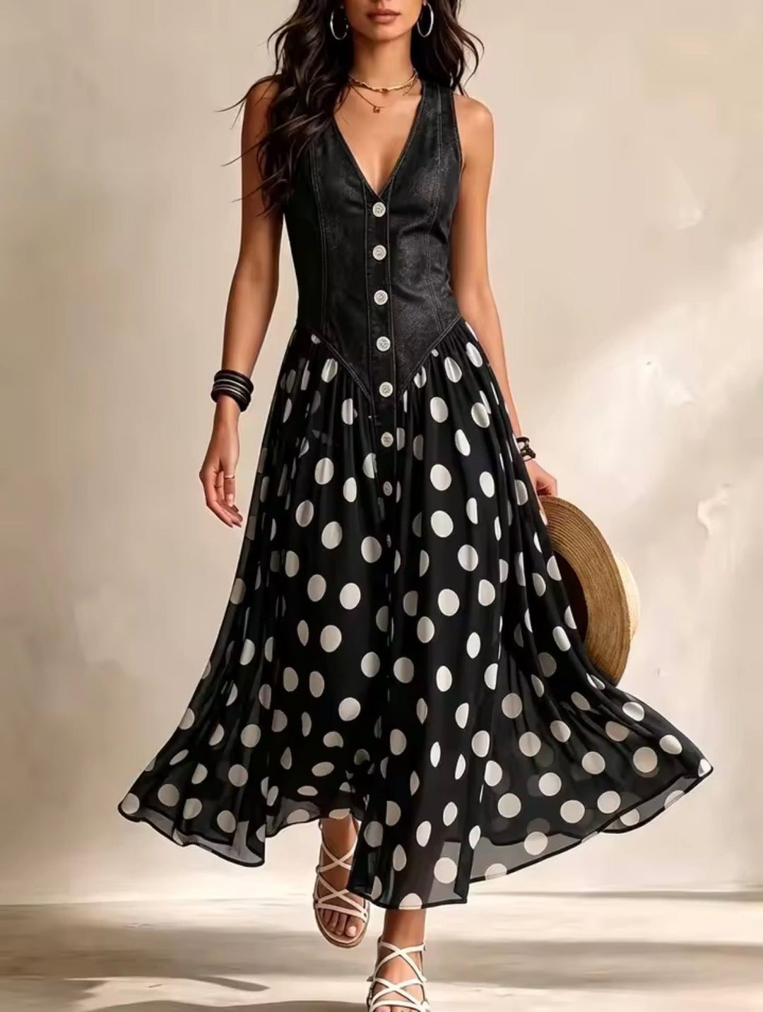 Bianca Polka Dot Midi Dress in black