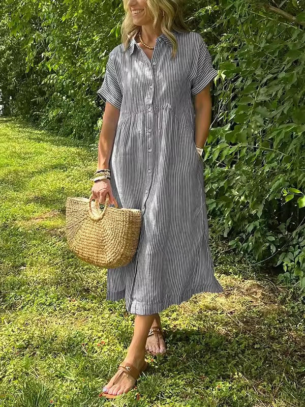 Anjie Buttoned Cotton Maxi Dress in gray