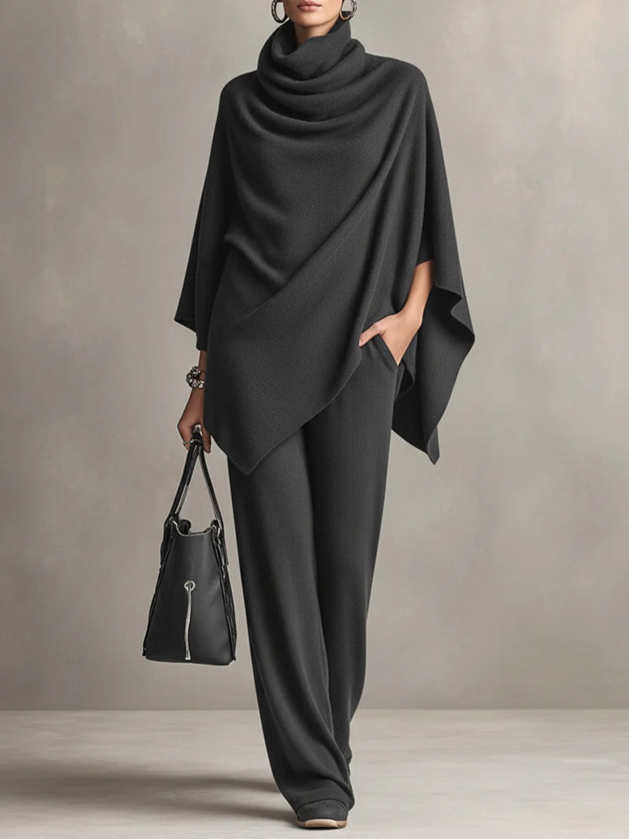 Urban Turtleneck Poncho and Pants in black