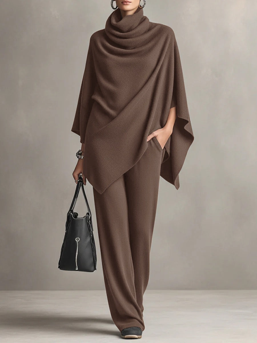 Urban Turtleneck Poncho and Pants in brown