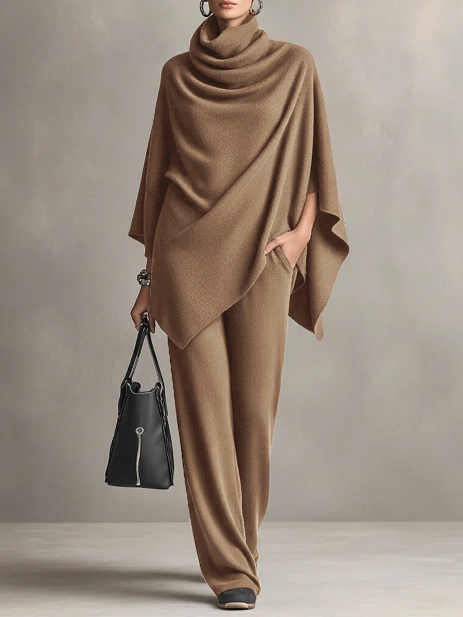 Urban Turtleneck Poncho and Pants in khaki