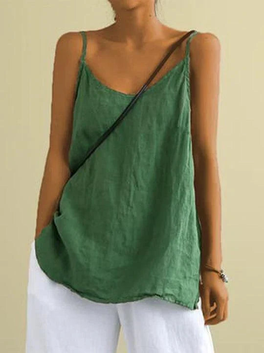 Isla Spaghetti Strap Linen Top in green