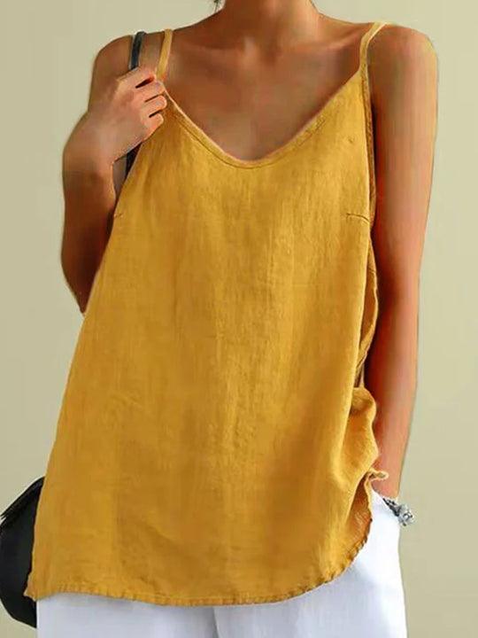 Isla Spaghetti Strap Linen Top in yellow