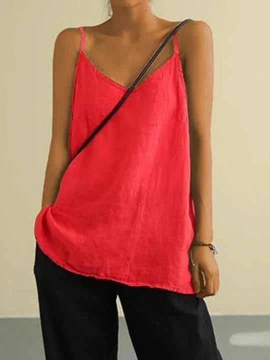 Isla Spaghetti Strap Linen Top in red