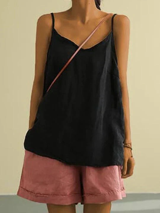 Isla Spaghetti Strap Linen Top in black