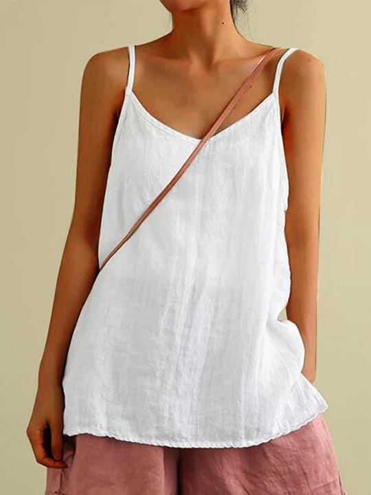 Isla Spaghetti Strap Linen Top in white