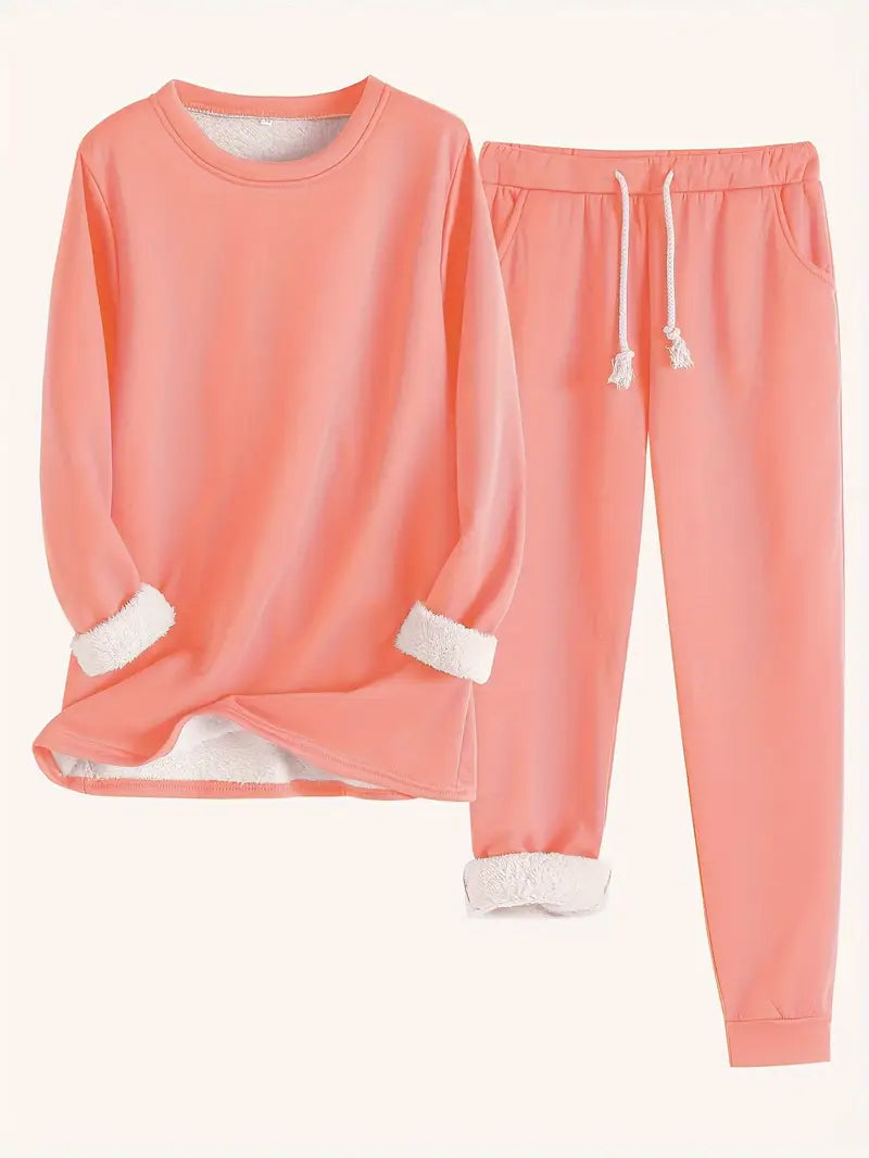 Hailey Fleece-lined Set in watermelon pink