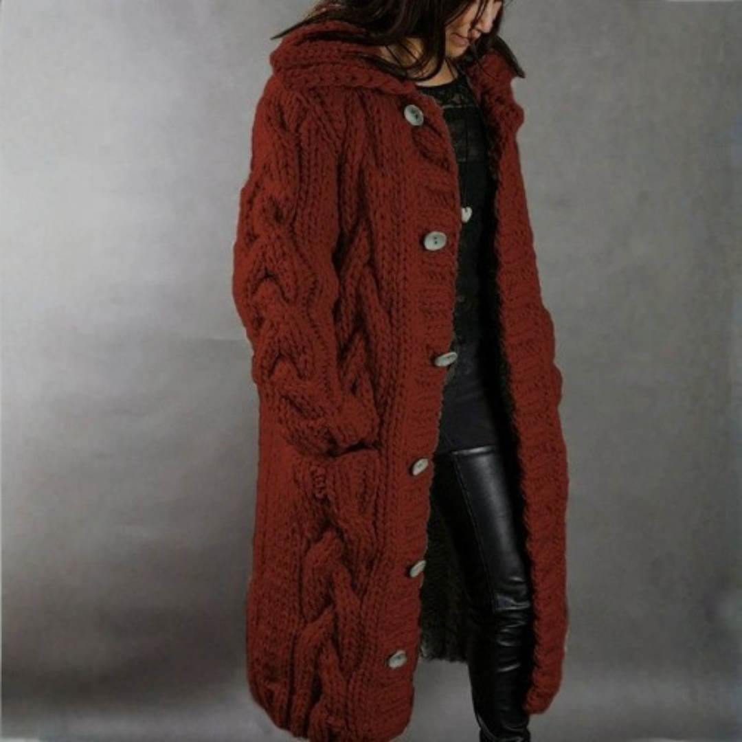 Carine Longline Knit Coat in red