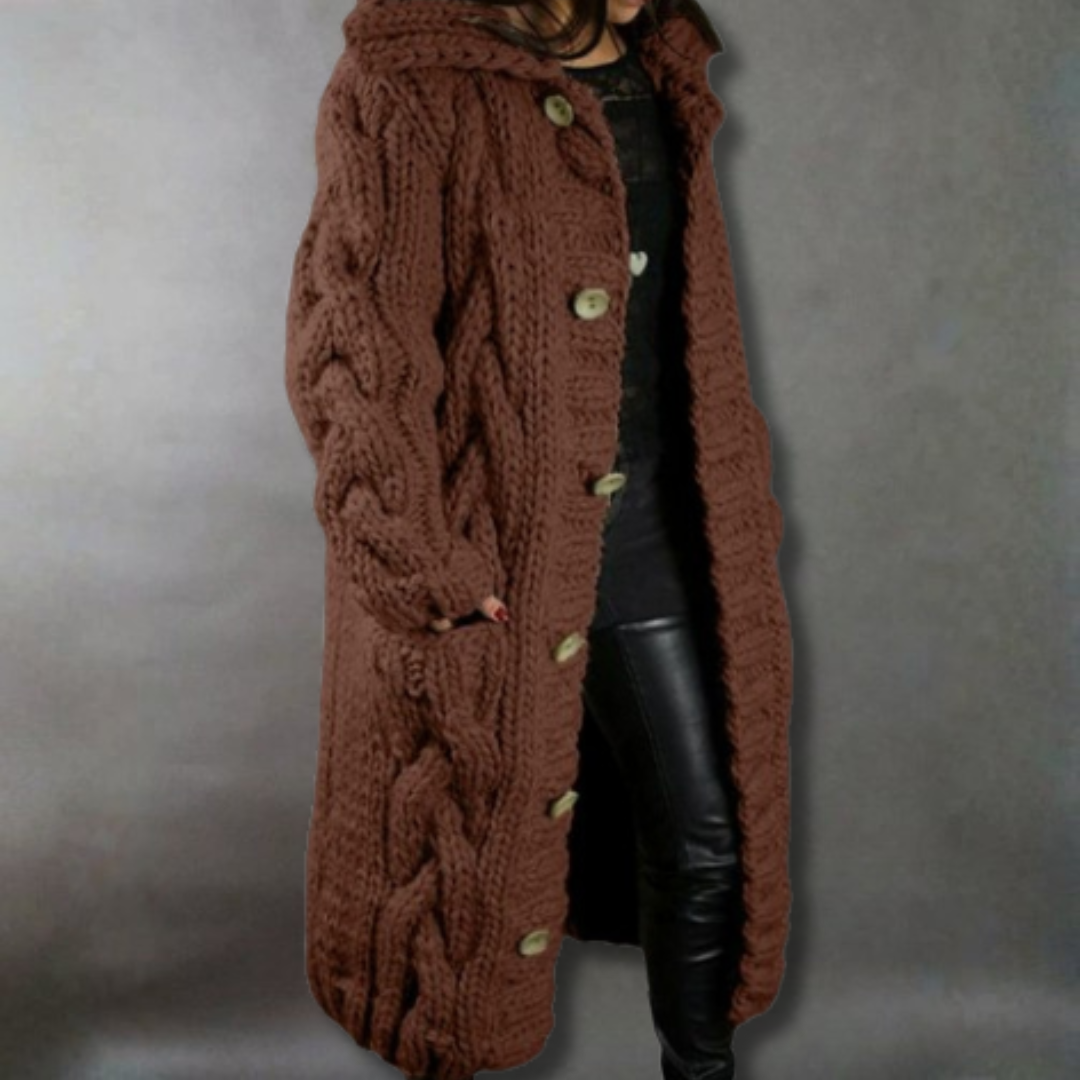 Carine Longline Knit Coat in brown