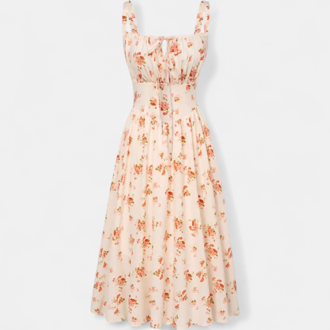 Calista Floral Smocked Tie-waist Midi in light yellow