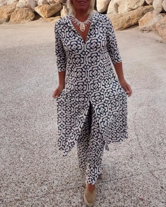 Sara Button-up Two-piece Set in gray
