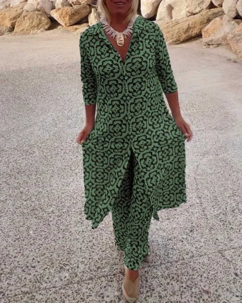 Sara Button-up Two-piece Set in green