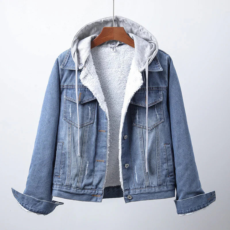 Yara Denim Jacket with Warm in sky blue