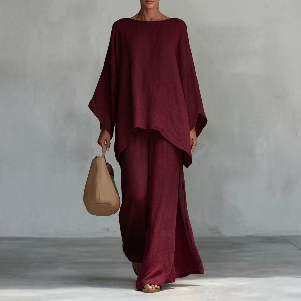 Christine Long Sleeve Two-piece Set in burgundy