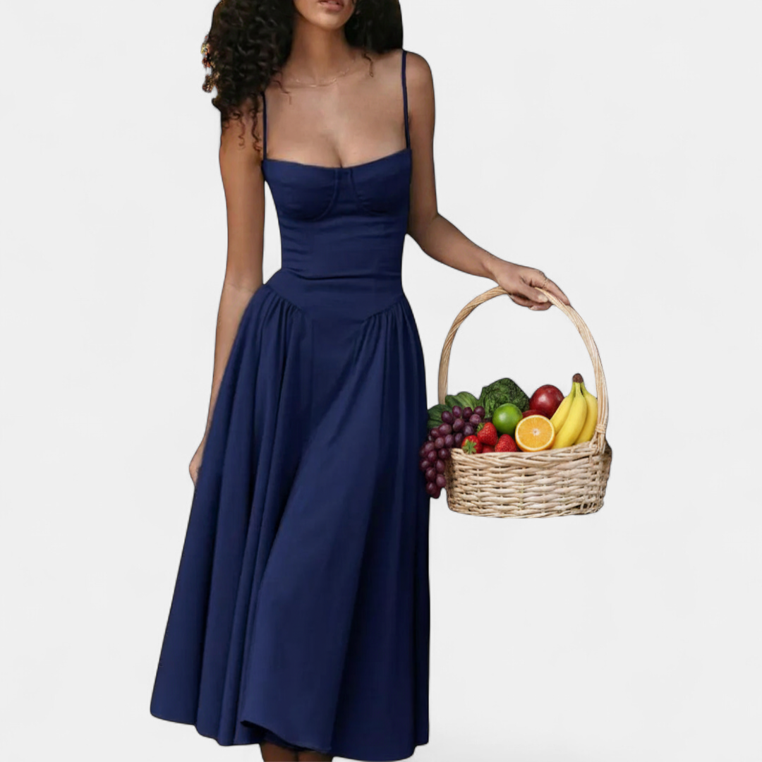 Eleanor Backless Cami Midi Dress in navy blue