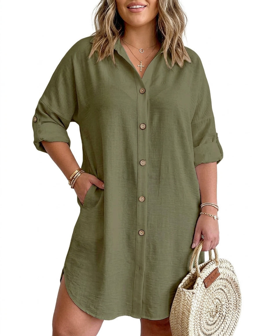 Leona Button-up Shirt Dress in army green