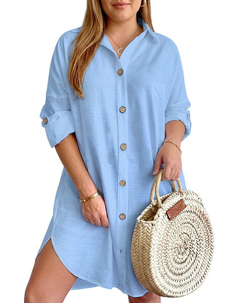 Leona Button-up Shirt Dress in light blue