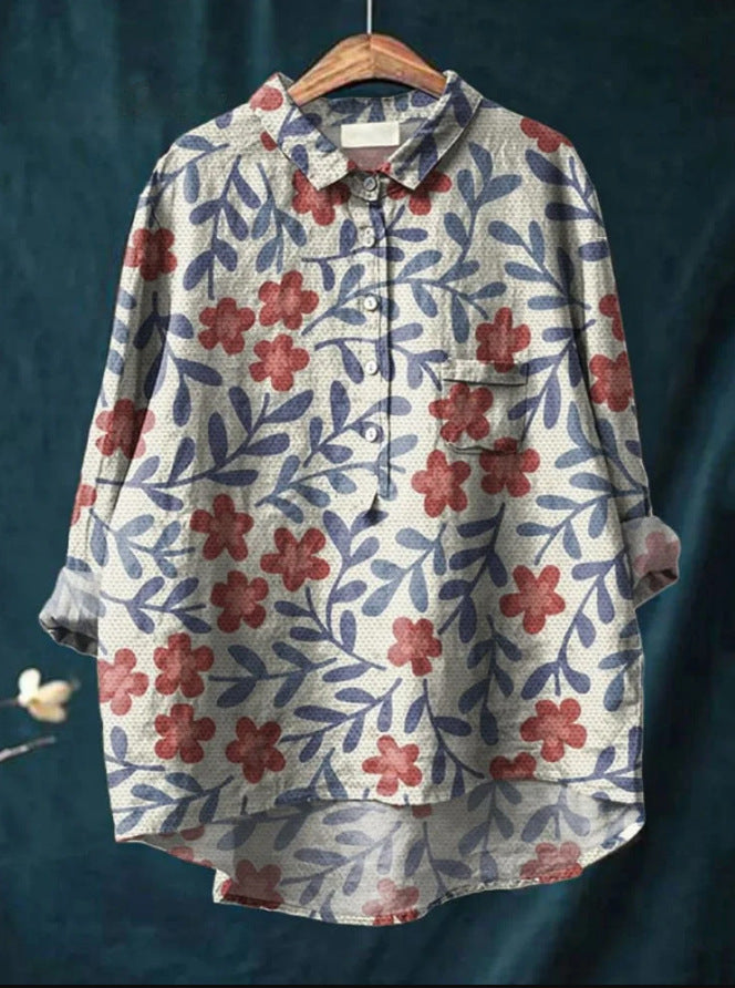 Geela French Vintage Blouse in blue/red flowers