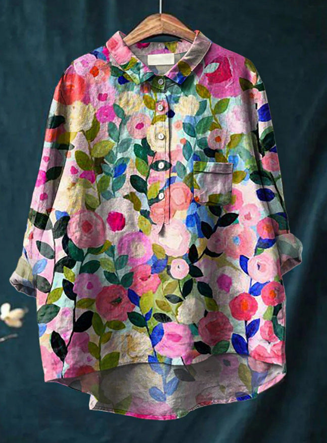 Geela French Vintage Blouse in pink flowers