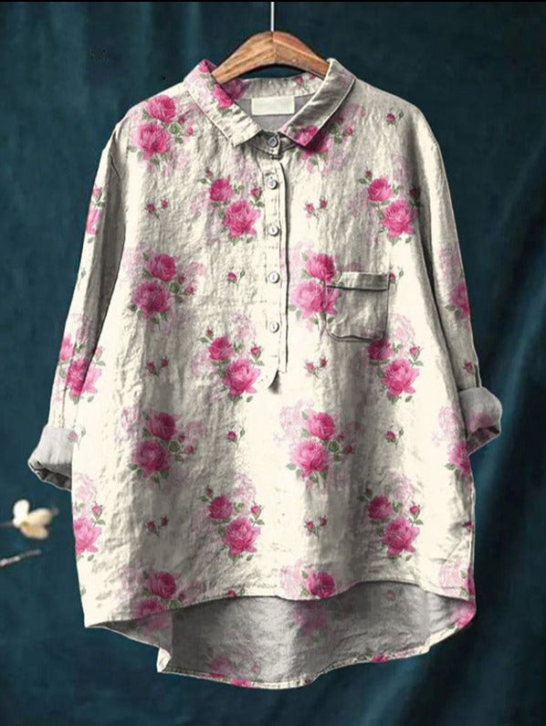 Geela French Vintage Blouse in white/pink flowers