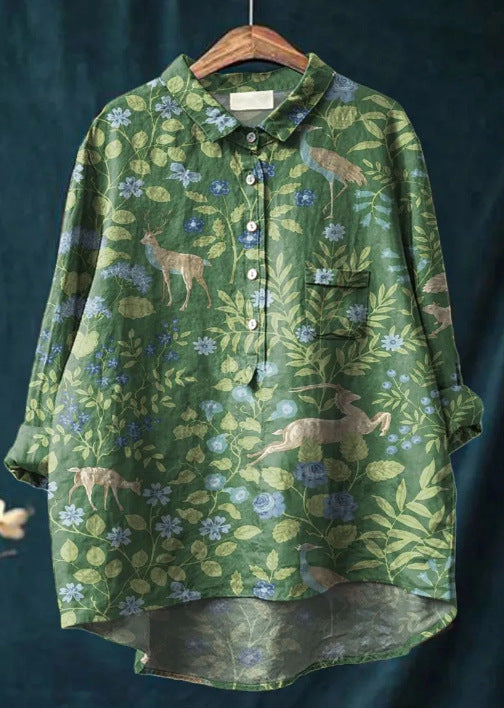 Geela French Vintage Blouse in green deer