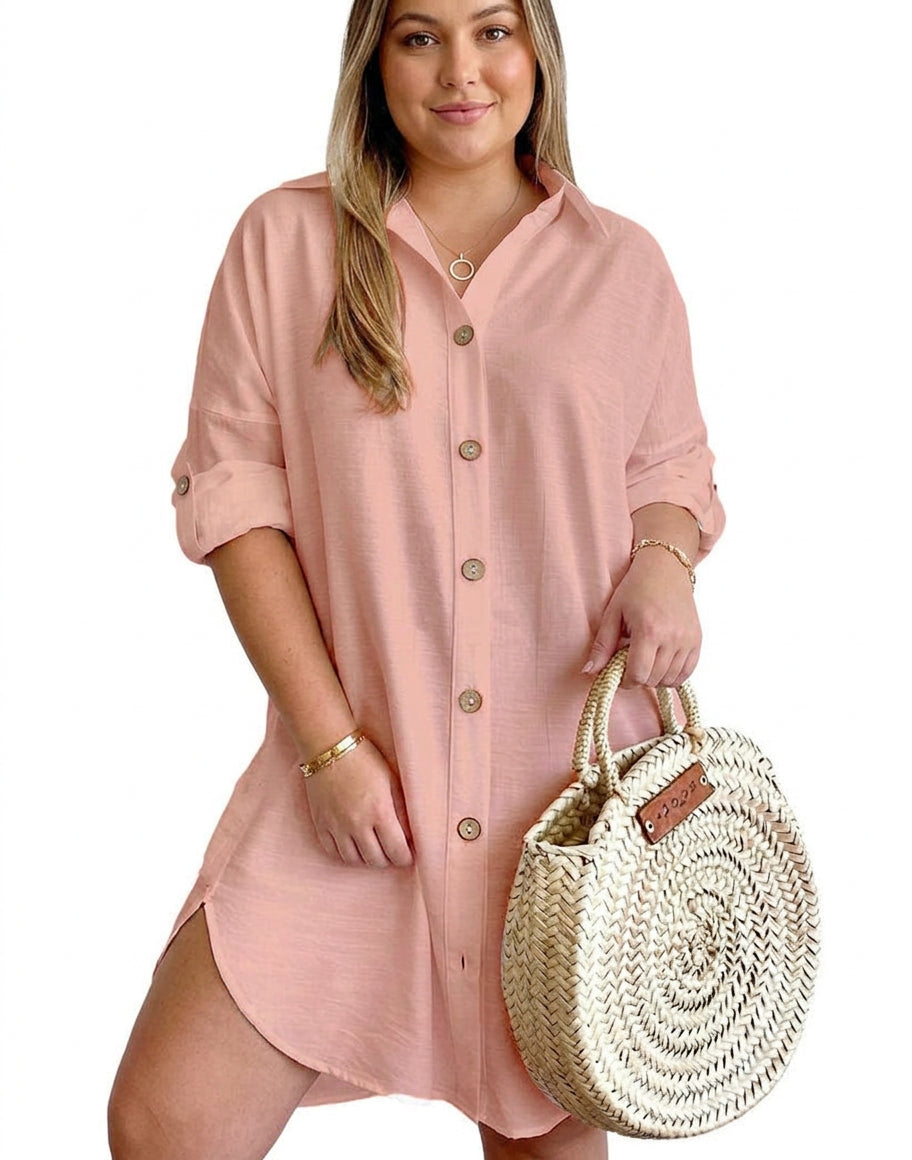 Leona Button-up Shirt Dress in pink