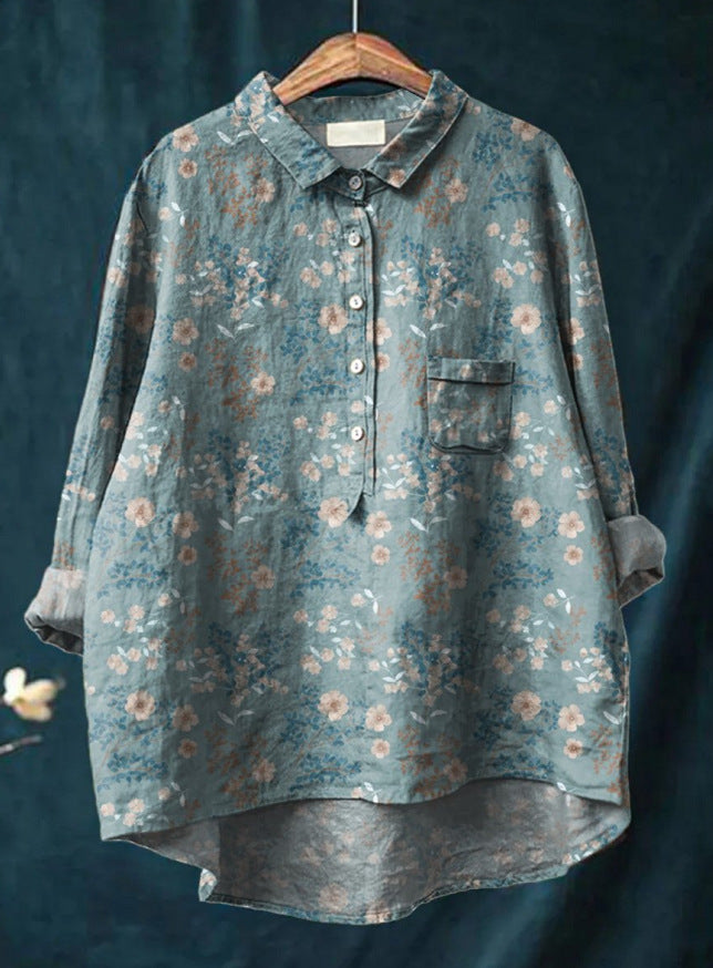 Geela French Vintage Blouse in dusty blue/green