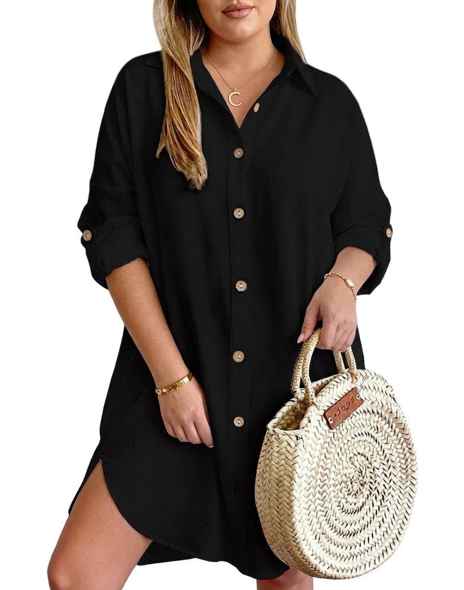 Leona Button-up Shirt Dress in black