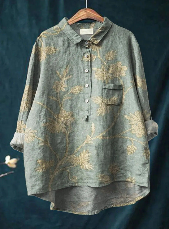 Geela French Vintage Blouse in olive green