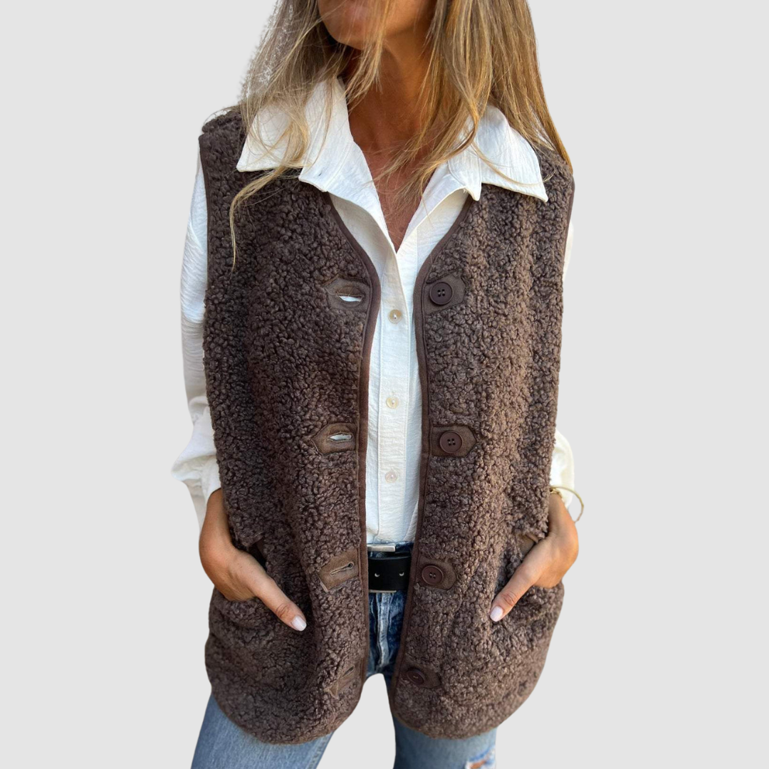 Chantal Spring Buttoned Vest in brown