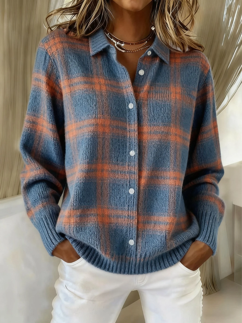 Zafira Check Cardigan in warm blue