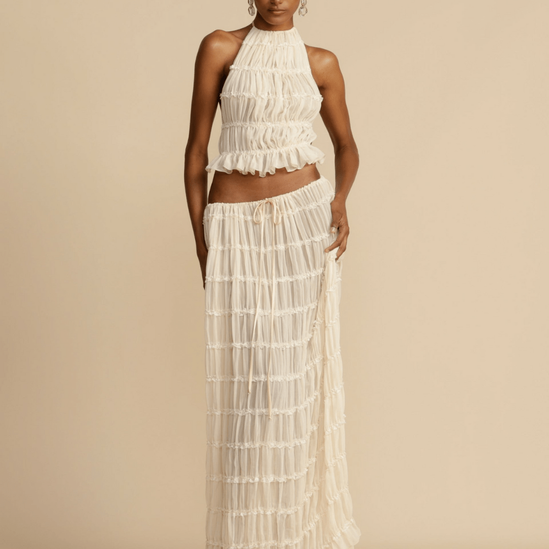 Lira Halter Top and Skirt in ivory