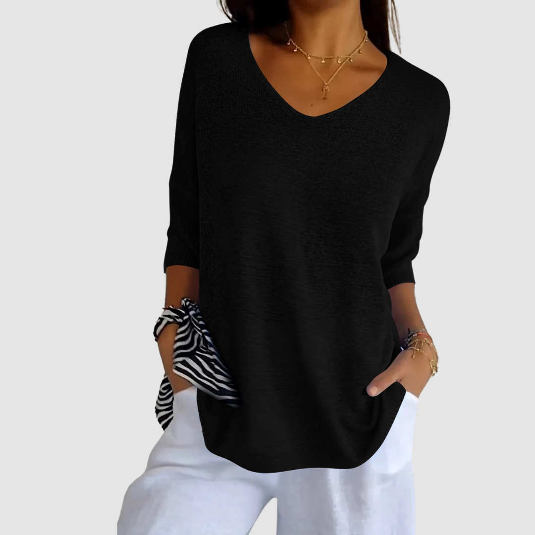Camille Knit V-neck Top in black