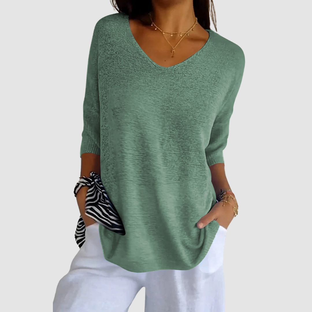 Camille Knit V-neck Top in light green