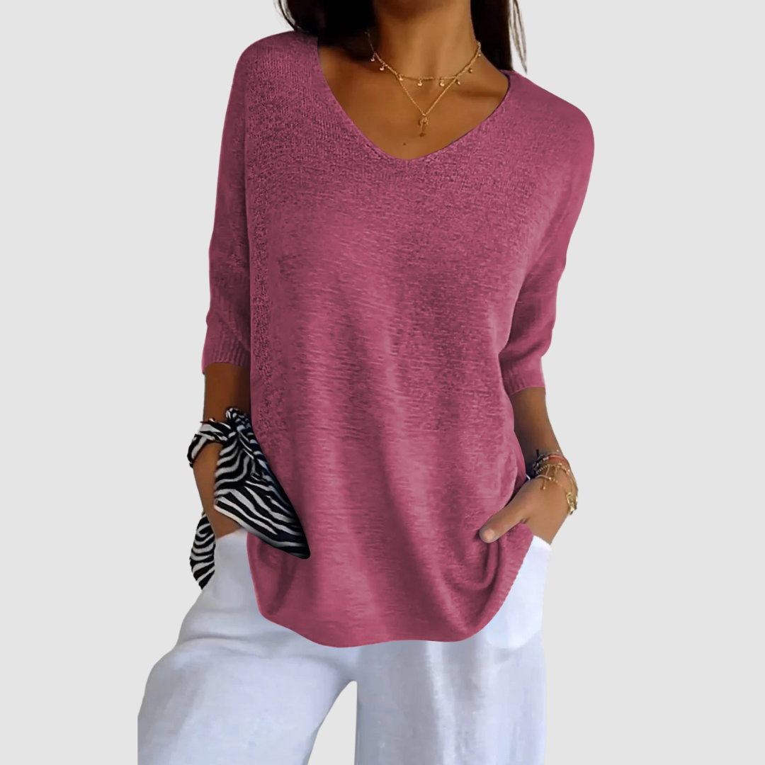 Camille Knit V-neck Top in pink