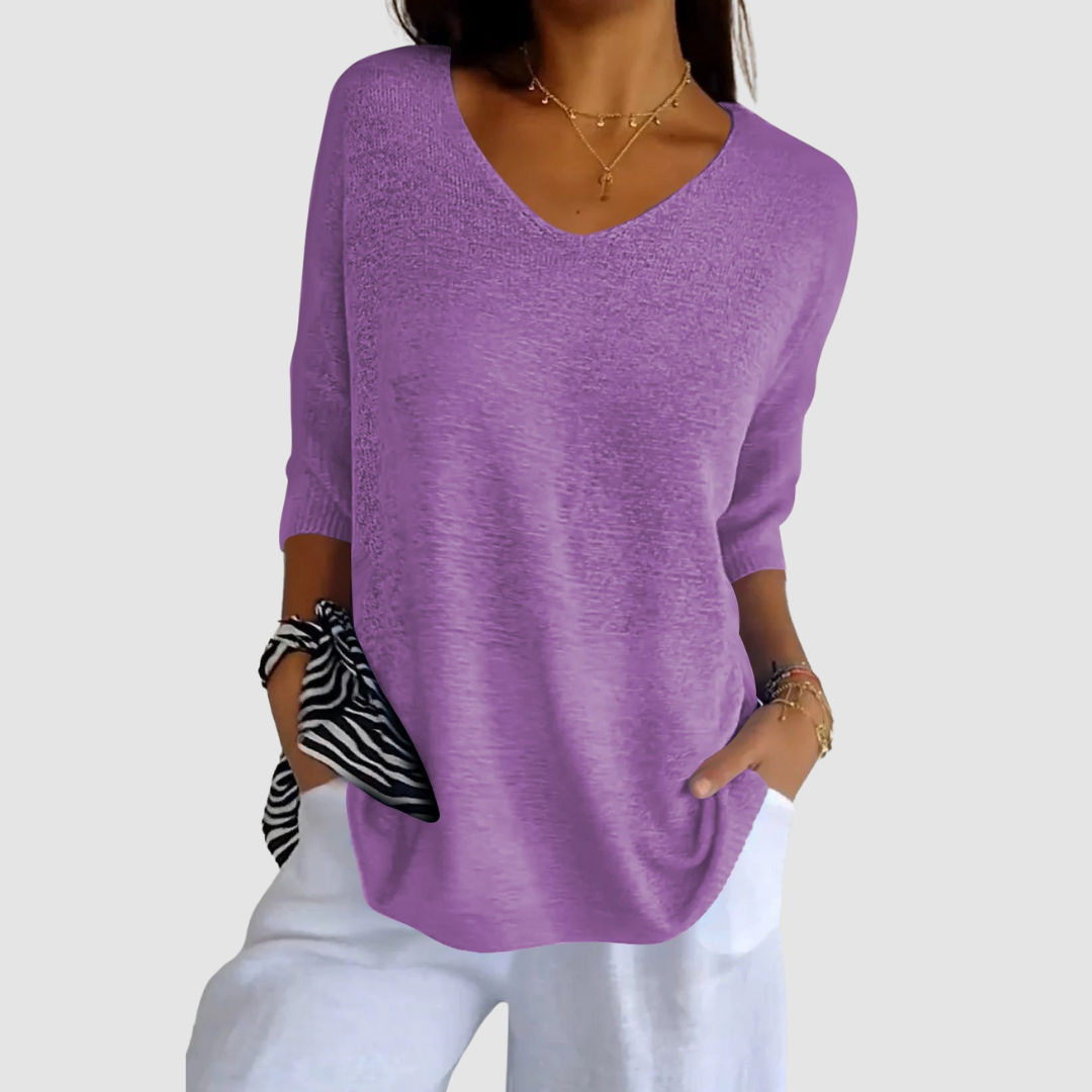 Camille Knit V-neck Top in purple