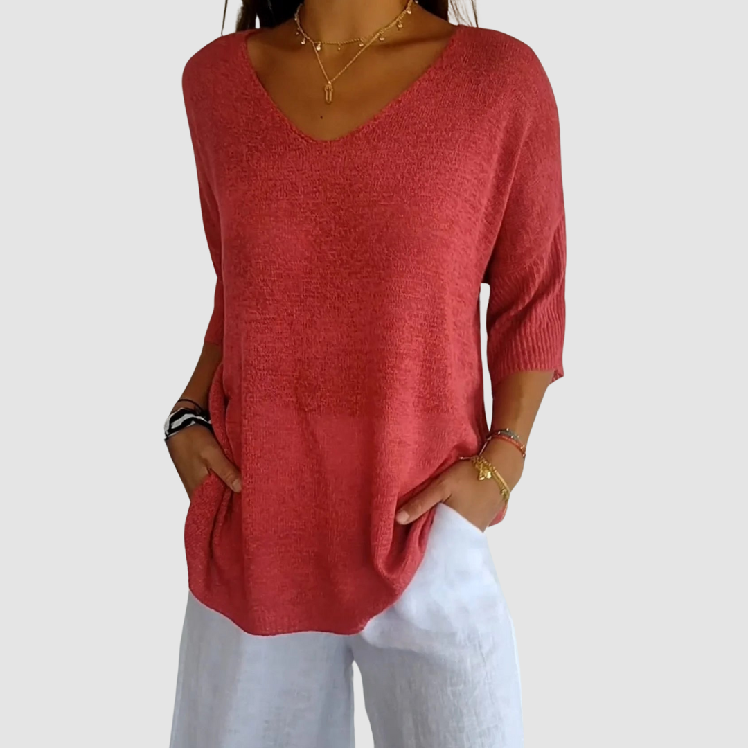 Camille Knit V-neck Top in red