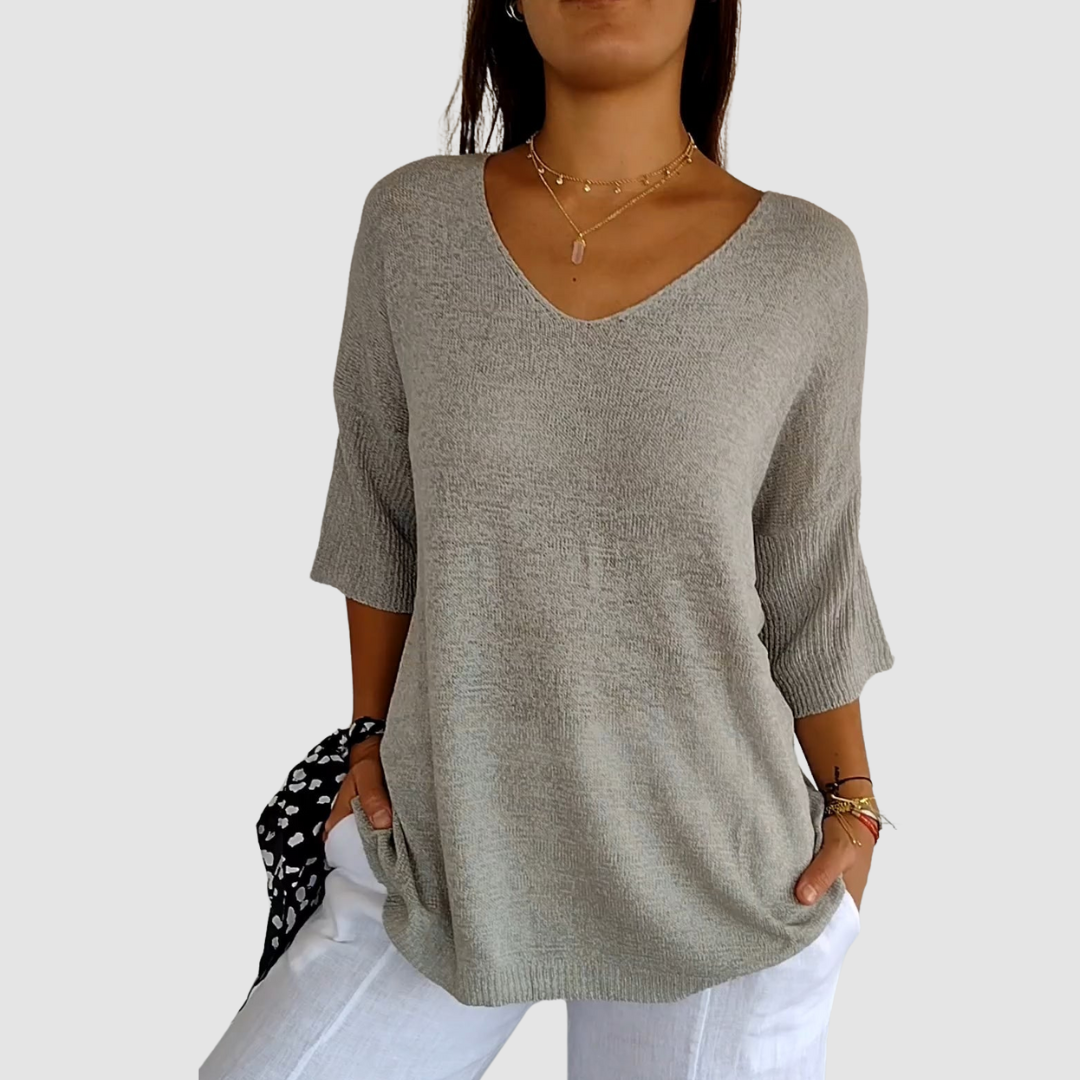 Camille Knit V-neck Top in gray