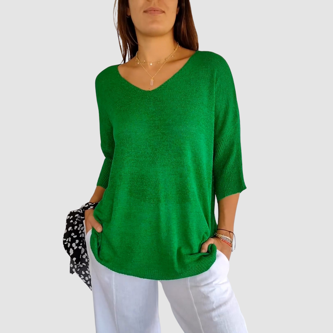 Camille Knit V-neck Top in green