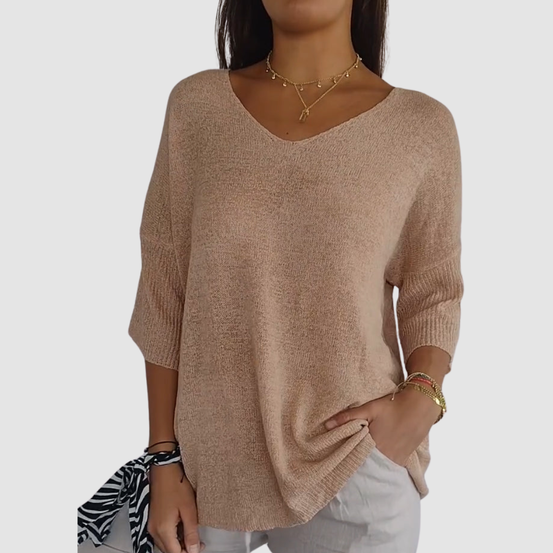 Camille Knit V-neck Top in apricot