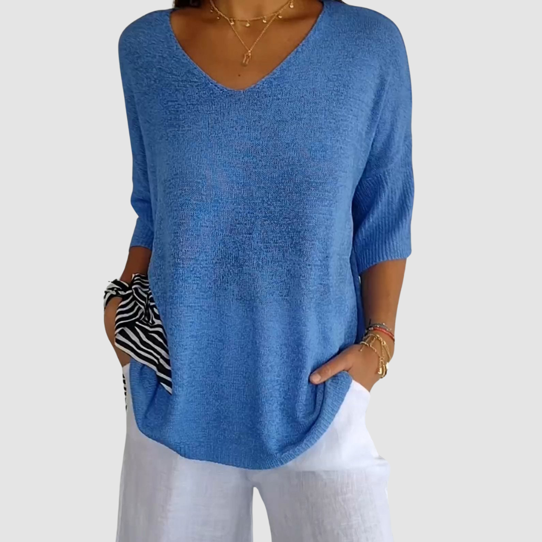 Camille Knit V-neck Top in blue