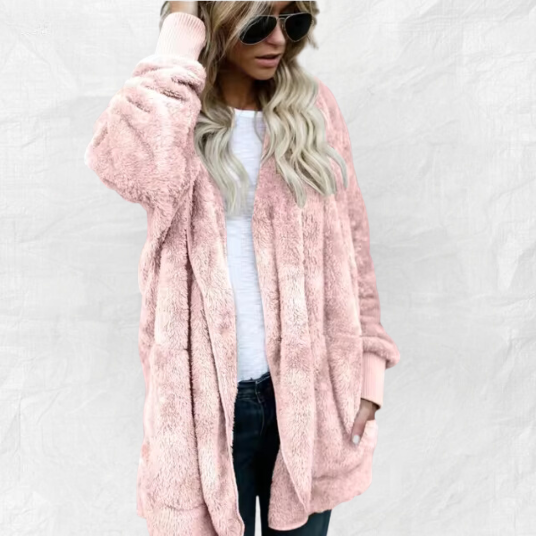 Ally Double Fleece Cardigan in pink