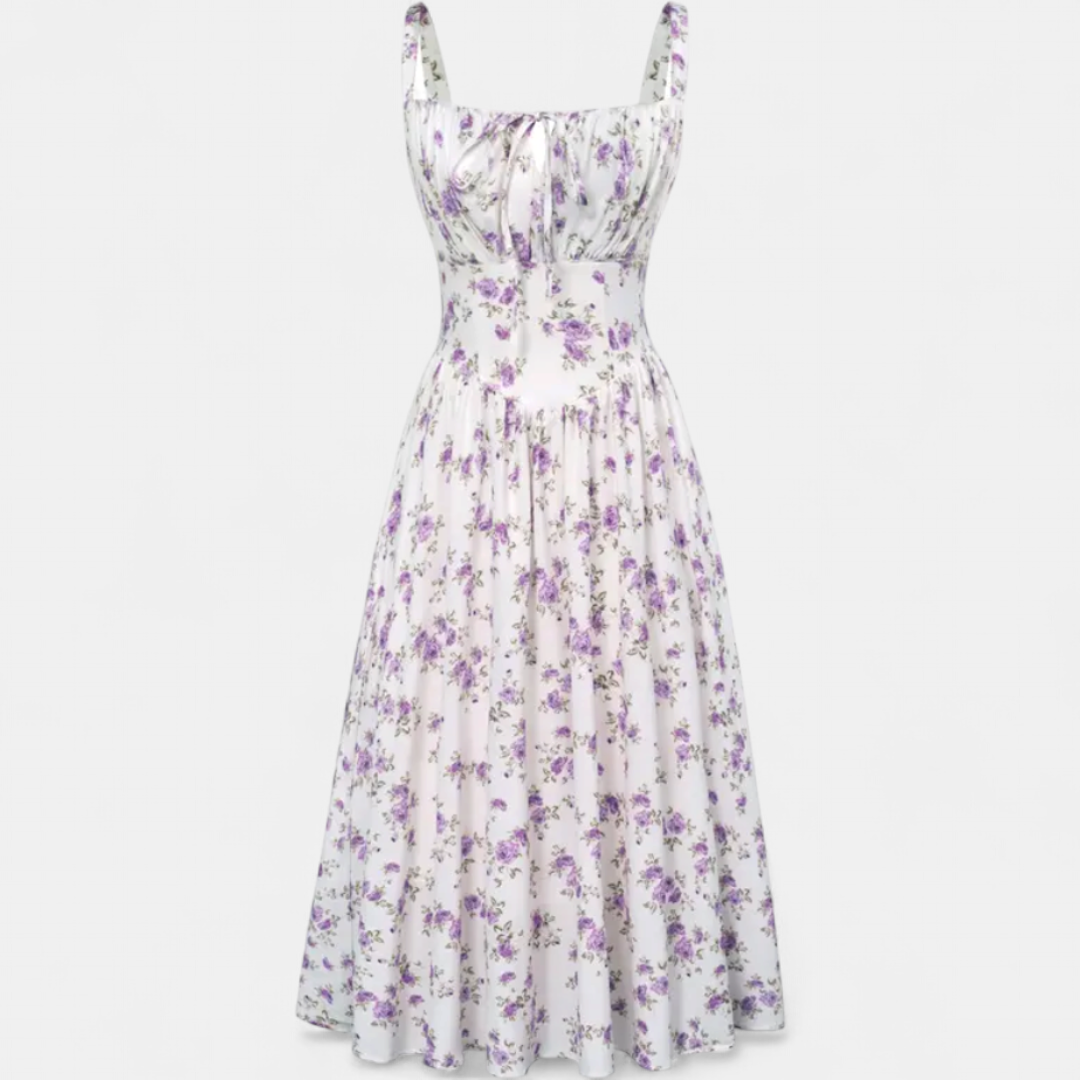 Calista Floral Smocked Tie-waist Midi in purple