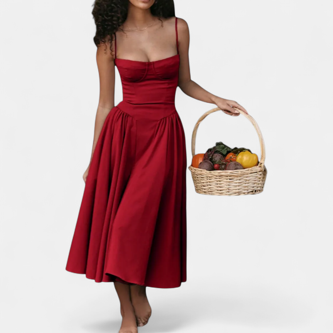 Eleanor Backless Cami Midi Dress in red